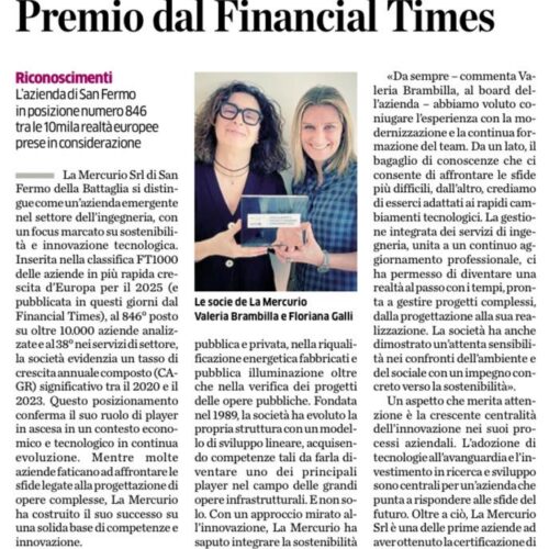 La Mercurio: premio dal financial Times