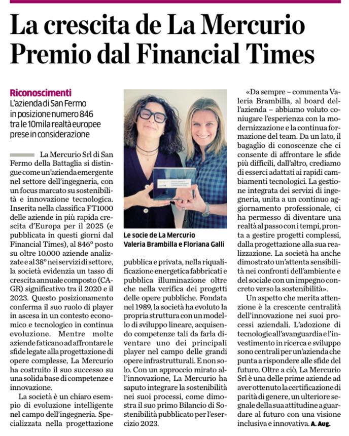 La Mercurio: premio dal financial Times